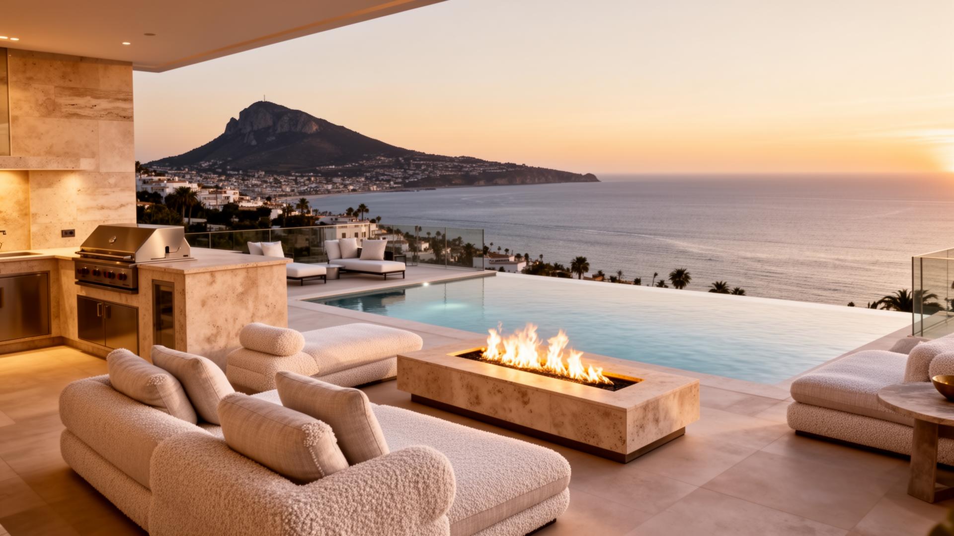 Outdoor lounge at sunset on Costa del Sol